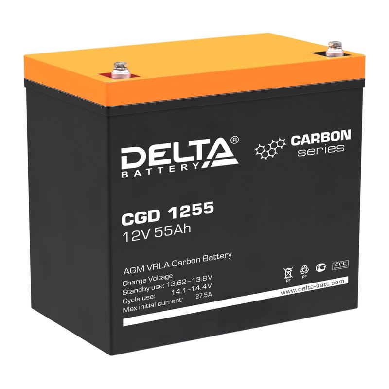 Карбон-гелевый аккумулятор Delta CGD 1255, 12 В 55 Ач