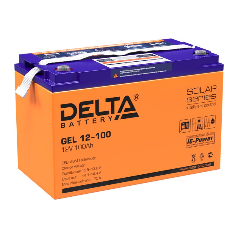 Гелевый аккумулятор Delta GEL 12-100, 12 В 100 Ач